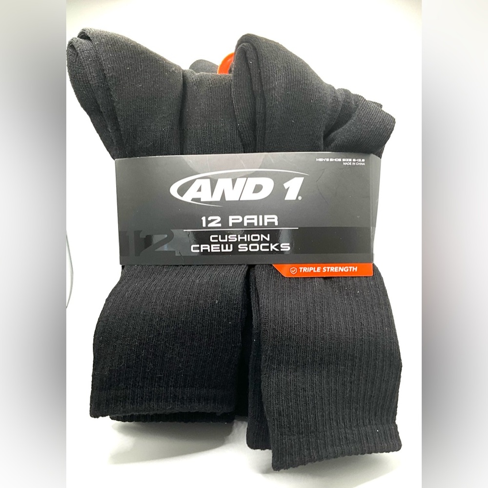 AND1 Black Athletic Crew Socks - 11 Pack
